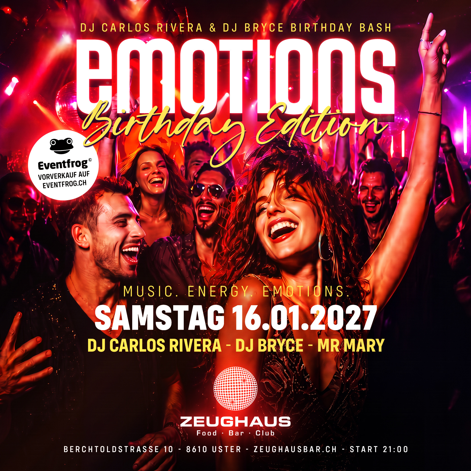 Offizieller EMOTIONS Flyer zur Premiere am 16. Januar 2027 im Zeughaus Uster